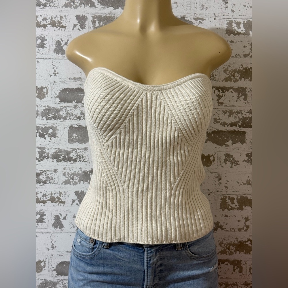 Express Ivory Ribbed Strapless Knit Tank